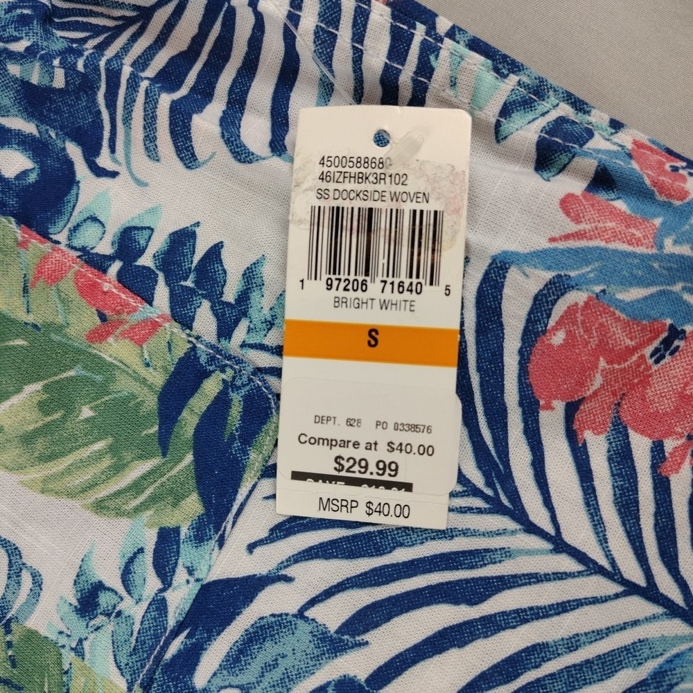IZOD Saltwater Short Sleeve Button Down Shirt Mens S Blue Tropical Floral NWT - Picture 4 of 16